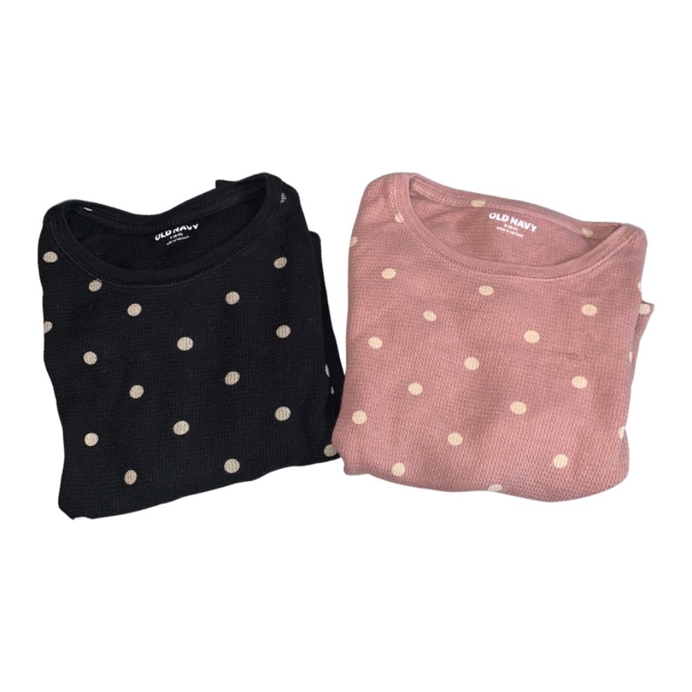 Old Navy Thermal Tops Black & Rose with Polka Dots (S 6-7)